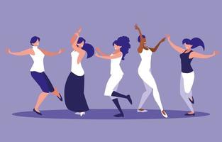 group women dancing avatar character vector