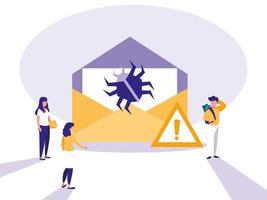 mini people with envelope mail and attack virus vector