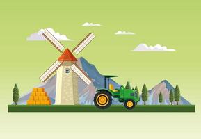 Farm with barn scenery vector