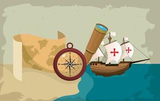 ship navigating on sea with compass vector