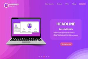 Trendy Website Landing Page template with Laptop vector