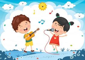 Niños tocando música y cantando