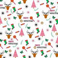 christmas background design with trees, stockings and reindeer vector