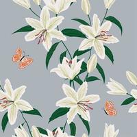 Blooming lily flowers garden seamless pattern