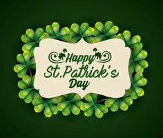 st patrick label with clovers decoration vector