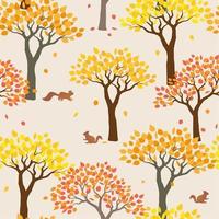 Squirrels with forest on autumn mood seamless pattern vector