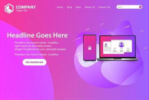 Pink Website Landing Page with Phone and Laptop vector