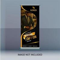 Roll Up Banner with Golden Swirl Frame for Image vector