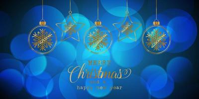 Christmas banner with hanging baubles  vector