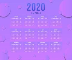 Calendario simple de año nuevo 2020 con degradado azul rosa vector