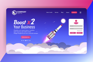 Boost Business Spaceship Página de inicio del sitio web con inicio de sesión vector