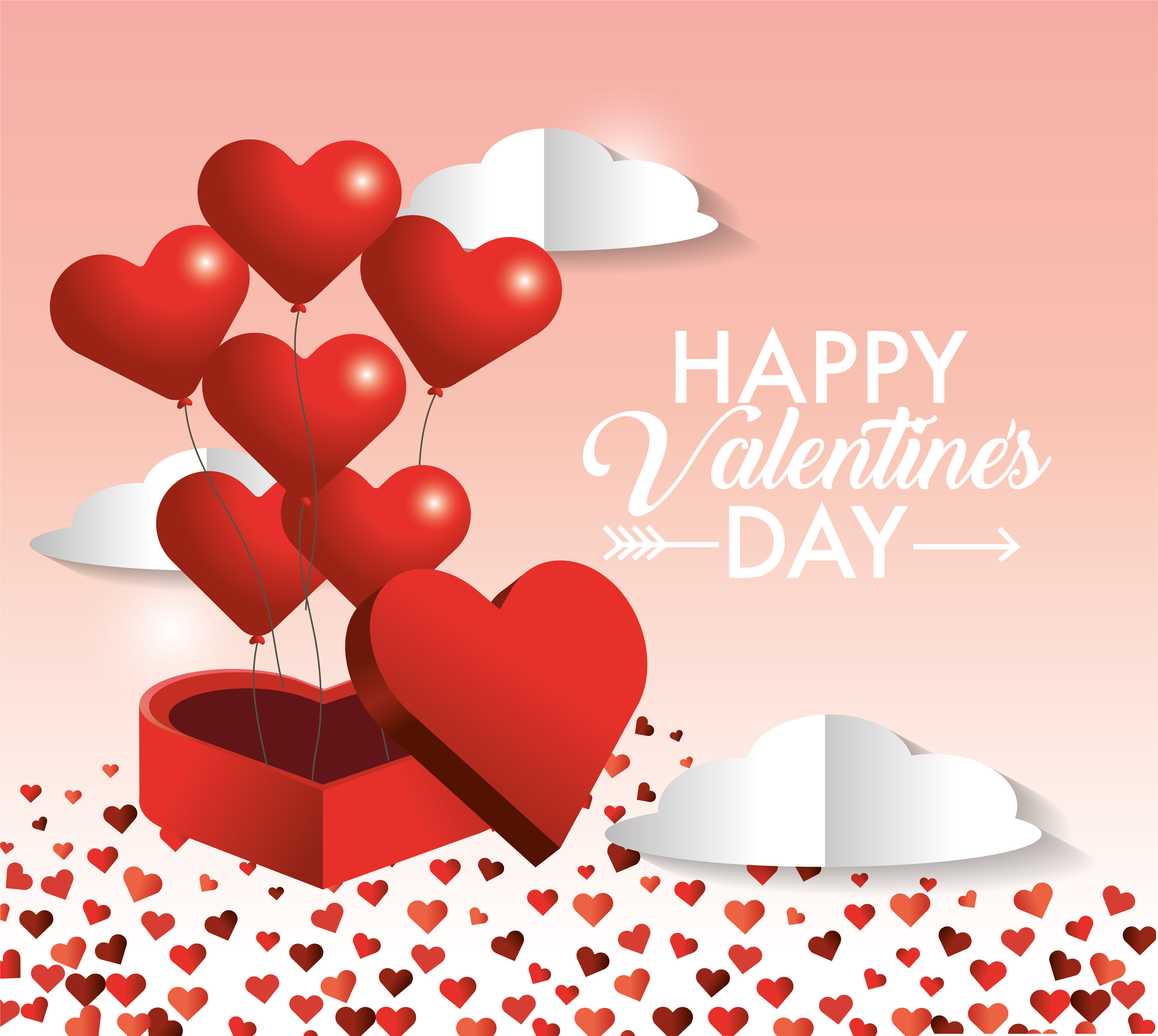 Hearts Balloons Inside Present Gift Of Valentine Day Download