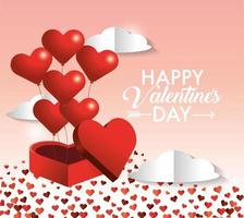 hearts balloons inside present gift of valentine day vector