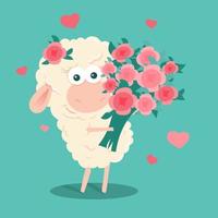 Cartoon sheep with a bouquet of roses vector