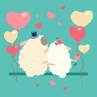 Cartoon sheep couple on a swing with balloons for Valentine's Day vector
