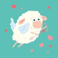 Dibujos animados ovejas Cupido con arco y flecha para el día de San Valentín vector