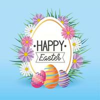 Label with flowers and easter eggs decoration vector