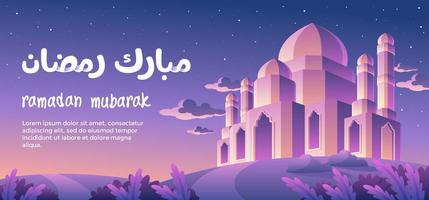 Ramadán Mubarak con puesta de sol al atardecer vector