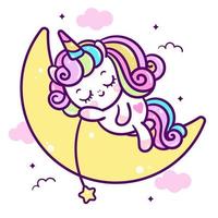 Cute dibujos animados de pony on moon unicornio en color pastel vector