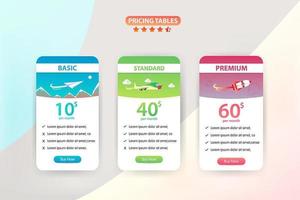 Pricing Table Set with 3 Different Planes  vector