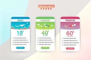 Pricing Table Set with 3 Different Planes  vector