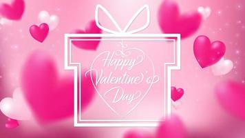 hearts floating on pink background with white gift frame vector