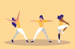 young women performing stretching set vector