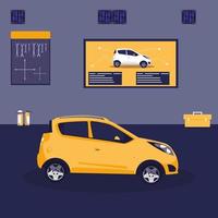 yellow car in maintenance workshop vector