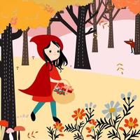 Red hood girl in the forest vector