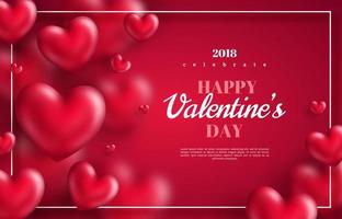hearts on red background with thin frame vector