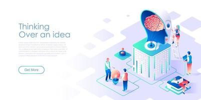 Thinking over idea isometric landing page vector template