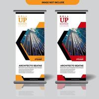 roll up banner design with geometric shape cutout and design vector