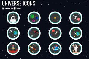 conjunto de iconos de astronauta y planeta vector