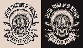 Set of illustrations with a skull in spartan helmet vector