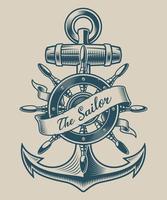 Illustration of a vintage anchor and ship wheel vector
