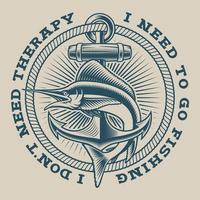 Vintage nautical emblem with a marlin and anchor vector