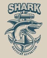 Illustration of a shark with anchor in vintage style vector