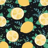 Fresh lemon sliced and leaves pattern vector