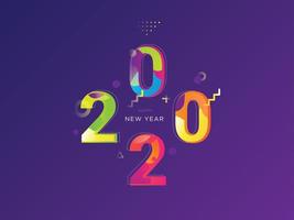 Colorful New Year 2020 text with Geometric Pattern on Purple vector
