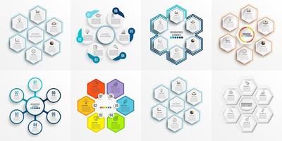 Set infographic template with 3D paper label, integrated circles and 6 options vector