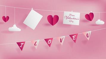 Valentine 's day paper craft concept contain two white strings vector