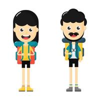 young people with travel bag set vector