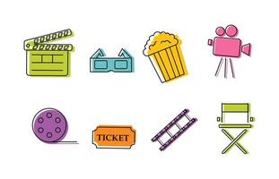 Cinema colorful icons set vector