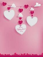 Valentines paper art concept with three die-cuts of heart shape vector