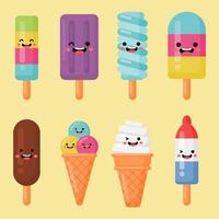 Collection of ice cream with faces.  vector