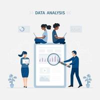 Análisis de datos e ilustración de trabajo en equipo vector