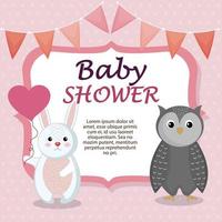 baby shower card with cute rabbit and owl vector
