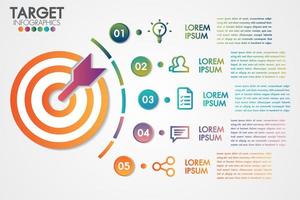 Infografía objetivo 5 pasos u opciones de diseño de negocios vector