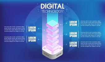 Concepto de procesamiento de tecnología de big data con 5 opciones vector