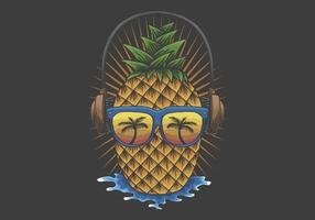 pineapple wearing sunglasses and headphone illustration vector